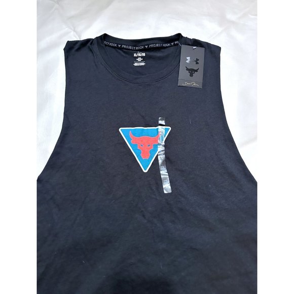Project Rock Shirt Mens XL Black Under bull Armour Tank Top Sleeveless run gym - Picture 3 of 6